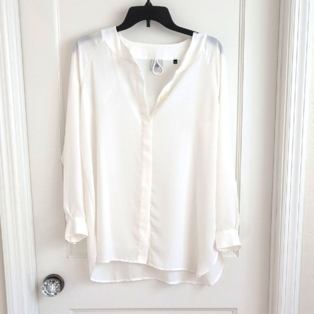 CAbi Tuxedo Blouse Button Down #3421 small Long Sleeve Tunic EUC